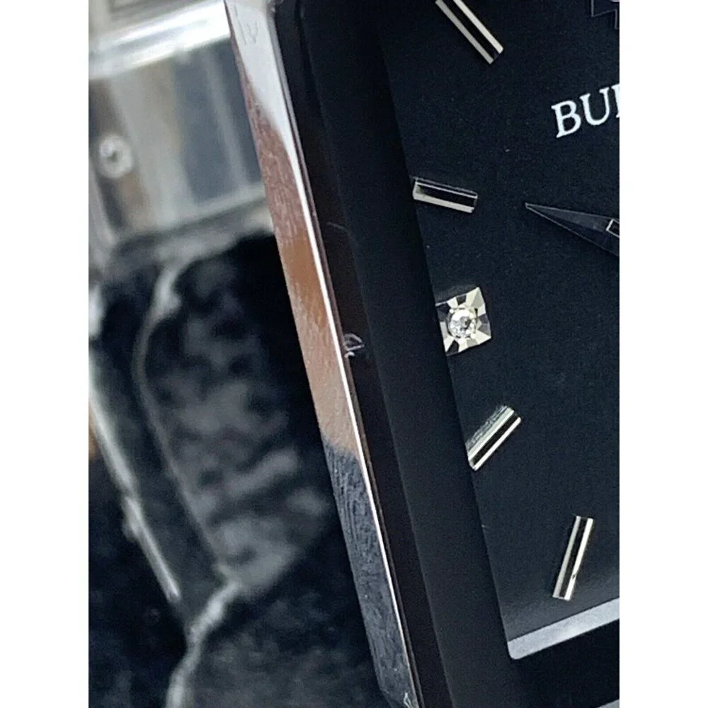 Bulova Men's Watch 96D145 Diamond Black Dial Silver Stainless Steel Quar…